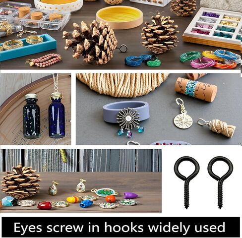 150 Pcs Screw Eyes Hooks 1 Inch Screw in Hooks Jewelry Rings Black Eyelet Hook for Jewelry Market Crafts in Saudi Arabia