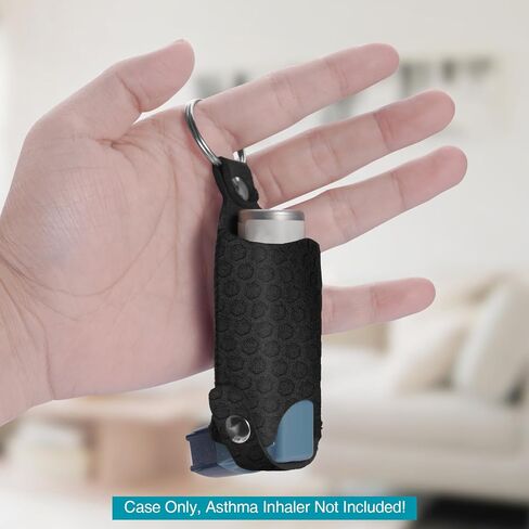 Asthma Inhaler Holder Neoprene Protective Travel Handy Mini Holster, Lightweight Carrying Case with Carabiner Clip, Inhaler Not Included (Case Only), Black in Saudi Arabia