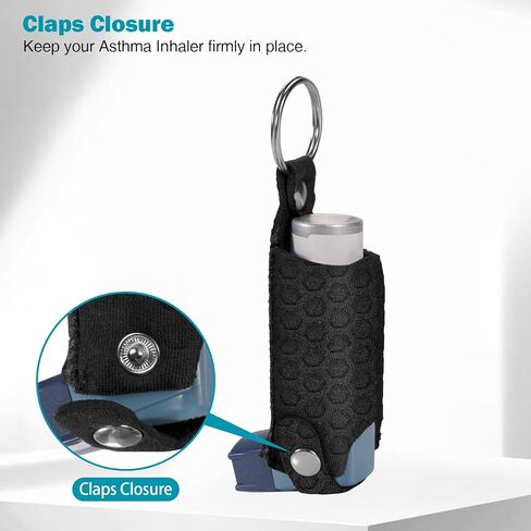 Asthma Inhaler Holder Neoprene Protective Travel Handy Mini Holster, Lightweight Carrying Case with Carabiner Clip, Inhaler Not Included (Case Only), Black in Saudi Arabia