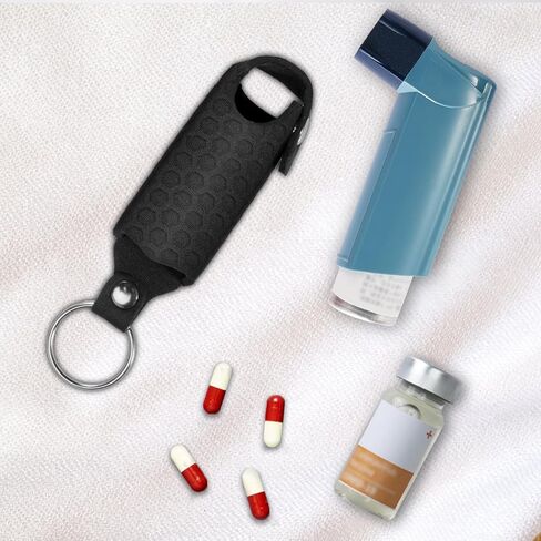 Asthma Inhaler Holder Neoprene Protective Travel Handy Mini Holster, Lightweight Carrying Case with Carabiner Clip, Inhaler Not Included (Case Only), Black in Saudi Arabia