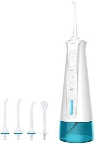 Portable Dental Oral Irrigator with 3 Modes, 6 Replaceable Jet Tips, Rechargeable Waterproof Teeth Cleaner for Home and Travel -300ml Detachable Reservoir (Color : Black) (Color : Black)(White) in Kuwait