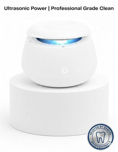 Fiona James - Ultrasonic Retainer Cleaner Machine 48kHz Denture and Aligner Cleaning Pod for Mouth Guards Night Guards Dental Trays Braces Toothbrushes Jewelry with 200ML Capacity (White) in Kuwait