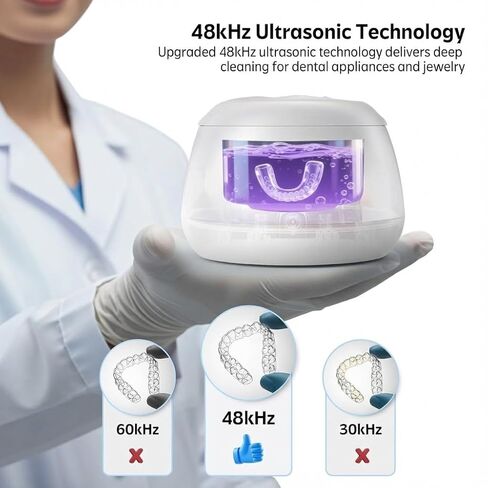 Fiona James - Ultrasonic Retainer Cleaner Machine 48kHz Denture and Aligner Cleaning Pod for Mouth Guards Night Guards Dental Trays Braces Toothbrushes Jewelry with 200ML Capacity (White) in Kuwait