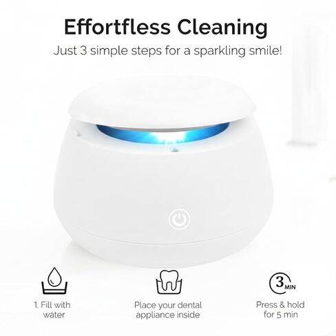 Fiona James - Ultrasonic Retainer Cleaner Machine 48kHz Denture and Aligner Cleaning Pod for Mouth Guards Night Guards Dental Trays Braces Toothbrushes Jewelry with 200ML Capacity (White) in Kuwait