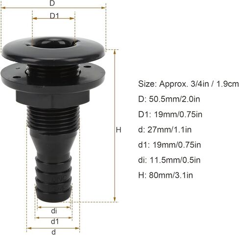 HighQuality 3/4 Inch ABS Plastic Boat Through Hull Connector for Drain Outlet Plumbing Accessory in Kuwait