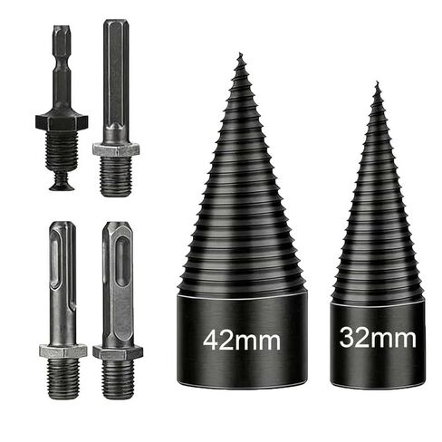 6 Pcs Firewood Log Splitter Drill Bit Set, 42mm+32mm Kindling Splitter Drill Detachable Design 4 Drill Attachments Efficiently for Dry Soft Woods in Saudi Arabia