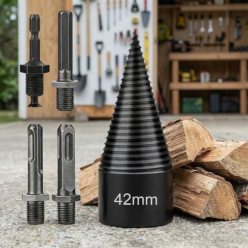 6 Pcs Firewood Log Splitter Drill Bit Set, 42mm+32mm Kindling Splitter Drill Detachable Design 4 Drill Attachments Efficiently for Dry Soft Woods in Saudi Arabia