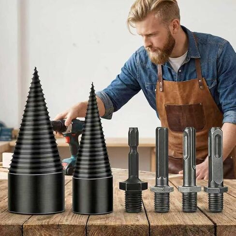 6 Pcs Firewood Log Splitter Drill Bit Set, 42mm+32mm Kindling Splitter Drill Detachable Design 4 Drill Attachments Efficiently for Dry Soft Woods in Saudi Arabia