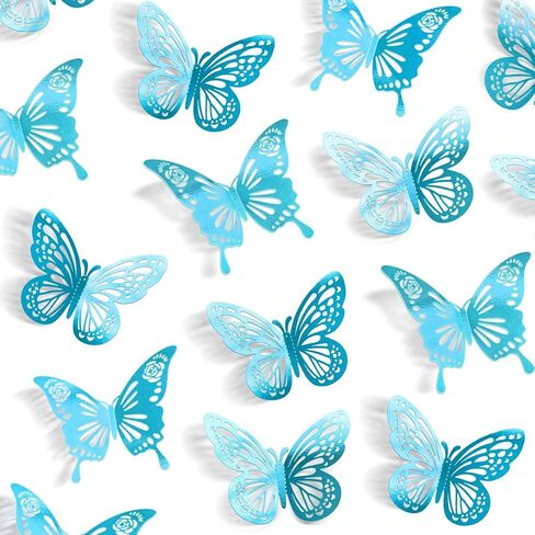 Iridescent Butterfly Decorations, 48Pcs 2 Styles 3 Sizes Butterflies for Cake Cupcake Toppers, 3D Paper Sticker for Bouquet Birthday Baby Shower Girl Room Wall Nursery Decor in Kuwait