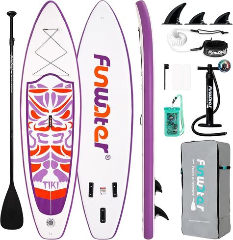 FunWater قابل للنفخ 10'6×33×6" خفيف للغاية (17.6 رطل) SUP لجميع مستويات المهارة، كل شيء متضمن مع لوح التجديف الوقوف، والمجاديف العائمة Adj، والمضخة، وحقيبة ظهر السفر ISUP، والمقود، وحقيبة مقاومة للماء in Saudi Arabia