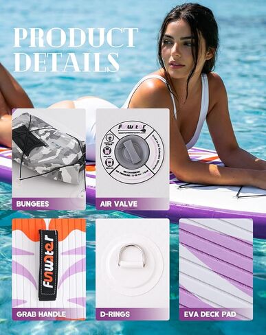 FunWater قابل للنفخ 10'6×33×6" خفيف للغاية (17.6 رطل) SUP لجميع مستويات المهارة، كل شيء متضمن مع لوح التجديف الوقوف، والمجاديف العائمة Adj، والمضخة، وحقيبة ظهر السفر ISUP، والمقود، وحقيبة مقاومة للماء in Saudi Arabia