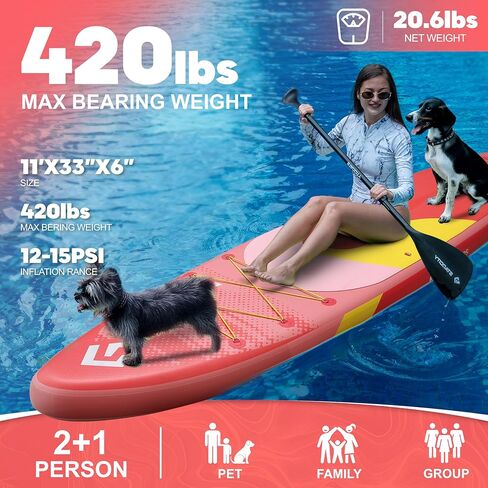 Starcity 11'x34*6" Blow Up Paddle Board, Inflatable Paddle Board, Spacious and Stable, Anti Slip and Easy to Operate, Large Size Suitable for Single Person/Family/Pet Use in Kuwait