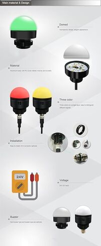 3 ألوان طبقة واحدة من ثلاثة مصابيح مكدسة، أضواء تحذير صناعية (24 فولت تيار مستمر، مقاومة للماء، أحمر/أصفر/أخضر، مع صفارة) (30 مم) in Kuwait