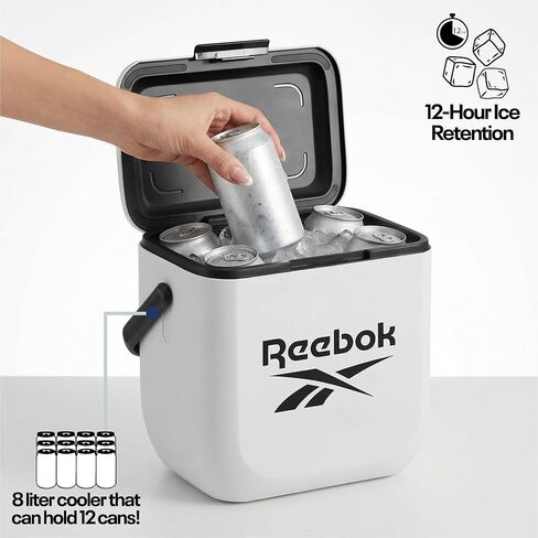 Reebok 8L Hard Cooler, Officially Licensed Portable Ice Chest with Handle, Holds 12 Cans, 12-Hour Ice Retention,White in Saudi Arabia