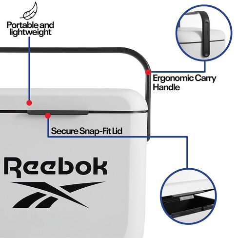 Reebok 8L Hard Cooler, Officially Licensed Portable Ice Chest with Handle, Holds 12 Cans, 12-Hour Ice Retention,White in Saudi Arabia