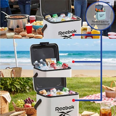 Reebok 8L Hard Cooler, Officially Licensed Portable Ice Chest with Handle, Holds 12 Cans, 12-Hour Ice Retention,White in Saudi Arabia