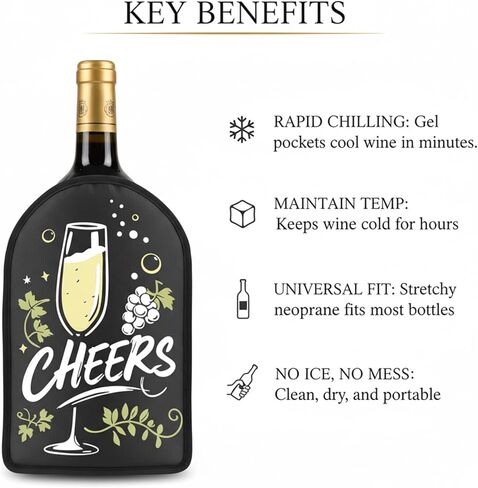 Gel Wine Cooler Sleeve & Holder - Freestanding Wine Bottle Cooler for Red, White, Sparkling Wine and Champagne, Portable Ice Wine Sleeve Carrier with Reusable Cooling Gel in Kuwait