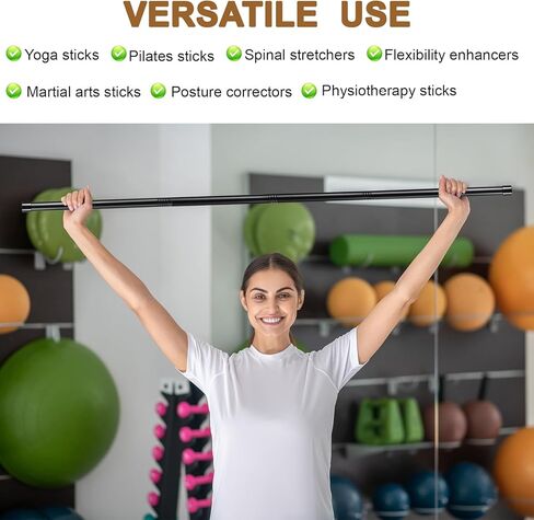 6 مجموعات من عصا اليوجا بطول 5 أقدام وعصي تمديد قابلة للتعديل، عصا تمرين سوداء مع أطراف مطاطية مضادة للانزلاق، أداة تمدد لتصحيح الوضعية للتدريب على الحركة والتمرين وتوازن اللياقة البدنية (لكل مجموعة 5 أقدام، أسود) in Kuwait