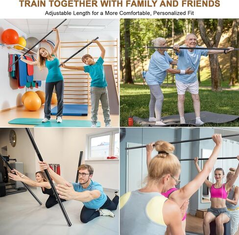6 مجموعات من عصا اليوجا بطول 5 أقدام وعصي تمديد قابلة للتعديل، عصا تمرين سوداء مع أطراف مطاطية مضادة للانزلاق، أداة تمدد لتصحيح الوضعية للتدريب على الحركة والتمرين وتوازن اللياقة البدنية (لكل مجموعة 5 أقدام، أسود) in Kuwait