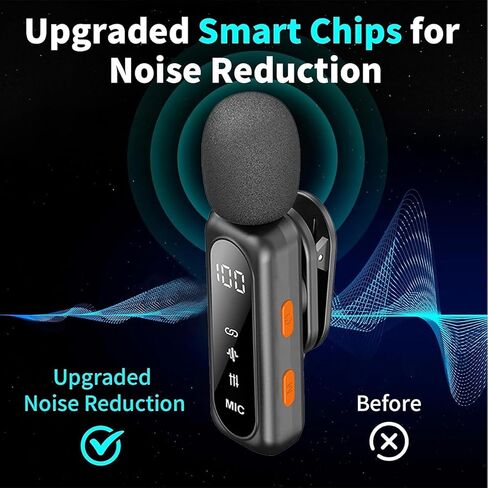 Crelander 3 in 1 Professional Mini Wireless Microphone for iPhone/Android/Camera, Bluetooth Lavalier Mic Crystal Clear Sound Quality for Recording, Live Streaming, Microphone Clips in Kuwait