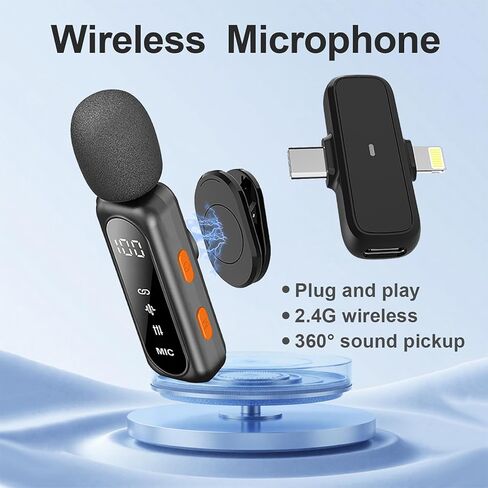 Crelander 3 in 1 Professional Mini Wireless Microphone for iPhone/Android/Camera, Bluetooth Lavalier Mic Crystal Clear Sound Quality for Recording, Live Streaming, Microphone Clips in Kuwait