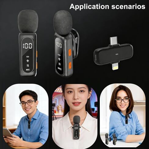 Crelander 3 in 1 Professional Mini Wireless Microphone for iPhone/Android/Camera, Bluetooth Lavalier Mic Crystal Clear Sound Quality for Recording, Live Streaming, Microphone Clips in Kuwait