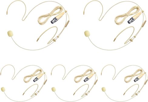 5 Pack Headset/Headworn Microphone Double Over Ear Earset Micophone for Singing Hands-Free Head Hanging Condenser Omnidirectional Mic for Shure,4 Pin Mini XLR,1.5M Cable,Windscreen in Saudi Arabia