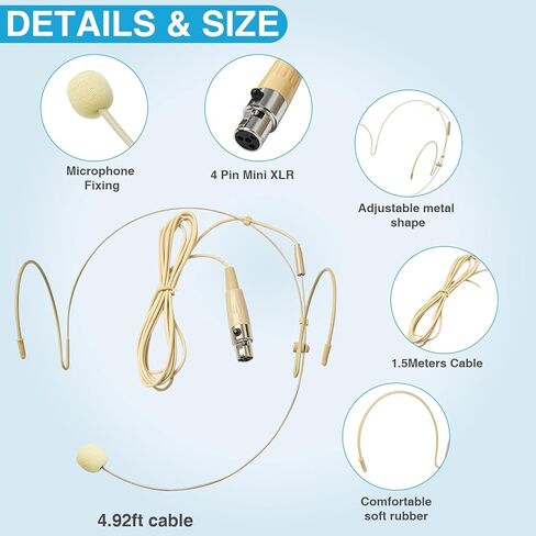 5 Pack Headset/Headworn Microphone Double Over Ear Earset Micophone for Singing Hands-Free Head Hanging Condenser Omnidirectional Mic for Shure,4 Pin Mini XLR,1.5M Cable,Windscreen in Saudi Arabia