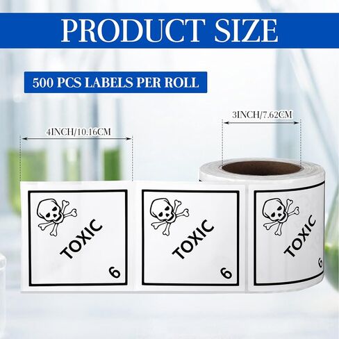 500 PCS Hazard Class 6 Toxic Labels - 4 x 4 Inch Square Poison Adhesive Labels for Industrial, Laboratory, Transportation in Kuwait