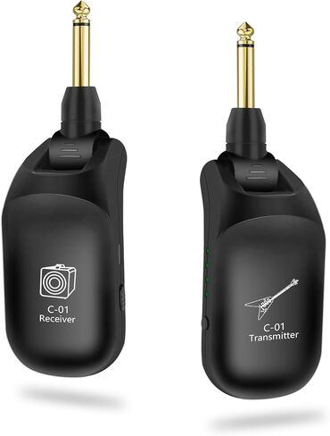 C01 UHF Wireless Guitar System (Transmitter & Receiver) - Rechargeable, 24-bit/48KHz Audio, 164FT Range, 4 Channels, <0.04ms Low Latency for Electric Musical Instruments in Kuwait