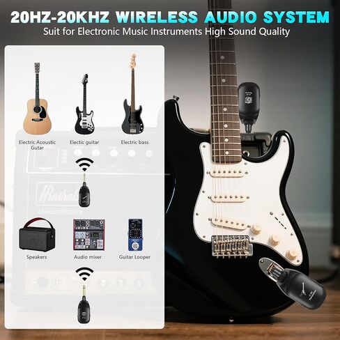 C01 UHF Wireless Guitar System (Transmitter & Receiver) - Rechargeable, 24-bit/48KHz Audio, 164FT Range, 4 Channels, <0.04ms Low Latency for Electric Musical Instruments in Kuwait
