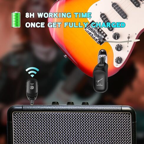 C01 UHF Wireless Guitar System (Transmitter & Receiver) - Rechargeable, 24-bit/48KHz Audio, 164FT Range, 4 Channels, <0.04ms Low Latency for Electric Musical Instruments in Kuwait