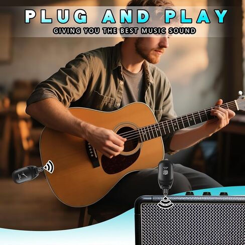 C01 UHF Wireless Guitar System (Transmitter & Receiver) - Rechargeable, 24-bit/48KHz Audio, 164FT Range, 4 Channels, <0.04ms Low Latency for Electric Musical Instruments in Kuwait