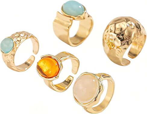 Chunky Gold Gemstone Rings for Women Adjustable Irregular ring set Non Tarnish Stacked Opening Rings Jewelry for Women in Kuwait