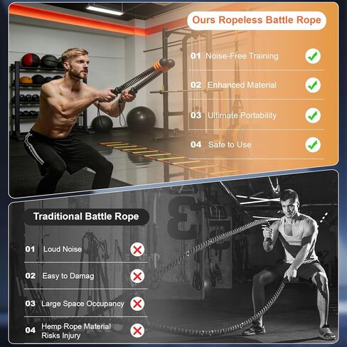 حبل القفز المثقل المحمول - حبل لياقة بدنية عالي التحمل قابل للتعديل بدون حبل لتدريب القوة، HIIT والتمارين الرياضية المنزلية، معدات تمارين مضادة للانزلاق للرجال والنساء مع حقيبة تخزين in Kuwait