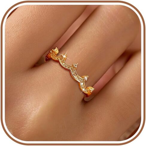 SUYACS Princess Crown Rings for Women 14K Gold Plated Cubic Zirconia Crown Tiara Wedding Band Ring Stackable Queen Statement Ring Jewelry Birthday Wedding Gifts to Daughter Sister in Kuwait