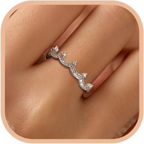 SUYACS Princess Crown Rings for Women 14K Gold Plated Cubic Zirconia Crown Tiara Wedding Band Ring Stackable Queen Statement Ring Jewelry Birthday Wedding Gifts to Daughter Sister in Kuwait