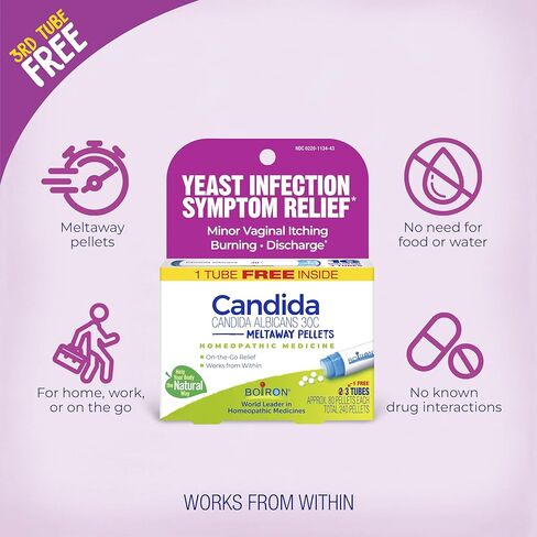 Boiron Candida 30C Homeopathic Medicine for Yeast Infection Symptom Relief Including Minor Vaginal Itching, Burning, and Discharge - 3 Count (240 Pellets) in Kuwait