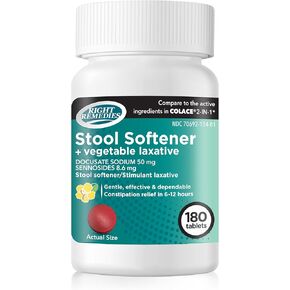 Natural Vegetable Laxative Plus Stool Softener, (180 Tablets), Gentle Effective Dependable Constipation Relief in 6-12 hours, Compare to the Active Ingredients in National Brand Product in Kuwait