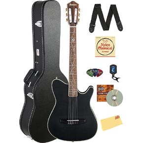 Ibanez TOD10N Tim Henson Nylon Acoustic-Electric Guitar - Transparent Black Flat Bundle with Case, Tuner, Strap, Strings, Picks, Austin Bazaar Instructional DVD, and Polishing Cloth in Saudi Arabia
