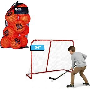 Premier Sports - حزمة مرمى هوكي الشوارع جونيور ستيل مقاس 54 بوصة + 12 كرة هوكي شوارع مناسبة لجميع الأحوال الجوية in Kuwait