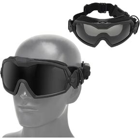 Tactical Anti-Fog Goggles with Micro Fan System - 2-Lens (Transparent/Black) Dustproof Protective Glasses Paintball Gear in Kuwait