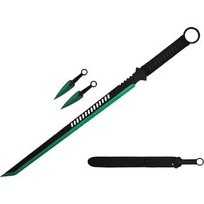 Wartech K1020-65-RD 440 الفولاذ المقاوم للصدأ كامل تانغ بليد النينجا سيف منجل صيد مع سكاكين رمي (قطعتين)، 27 بوصة، أحمر in Kuwait