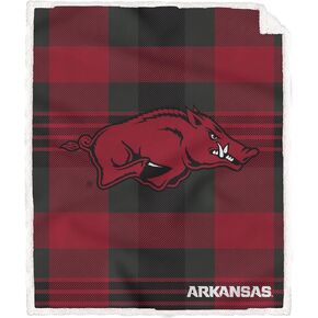 NCAA Arkansas Razorbacks Plaid Steel Royal Plush Sherpa Blanket in Kuwait