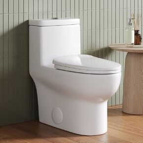 DeerValley One Piece Toilet Elongated Toilet with Soft-Close Seat Powerful 1.1/1.6 GPF Dual Flush Standard Height Toilets Skirted Design 12" Rough-In DV-1F026 in Kuwait