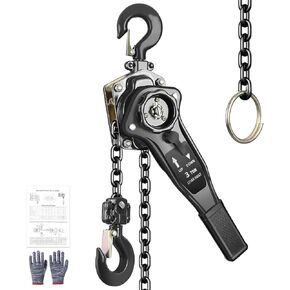 رافعة سلسلة يدوية، سعة 3 طن (6600 رطل)، رفع 10 قدم، هيكل من الصلب المجلفن، فرامل مزدوجة وخطاف دوار 360 درجة للجراج، ورشة العمل، المصنع، الرصيف (أسود، 3T-3m) in Kuwait