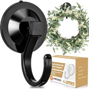 andgoo 4 حزمة خطافات كأس شفط كبيرة لأكاليل الأبواب، شماعات إكليل للباب الأمامي، الزجاج، النافذة، الدش، حامل إكليل بقطر 1.9 بوصة، بدون أدوات، بدون ضرر، يحمل ما يصل إلى 22 رطلاً in Kuwait