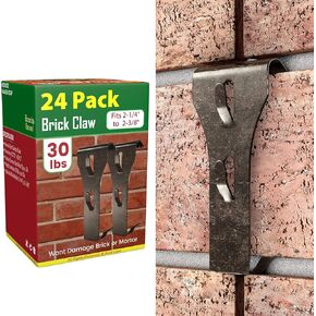 Brick Hook Clips for Hanging Outdoors, Brick Hangers for Brick Wall Hanging No Drill and Nails, Heavy Duty Brick Siding Clips Wall Hangers Fits Standard Brick 2-1/4" to 2-3/8" in Height (24, Standard) in Kuwait