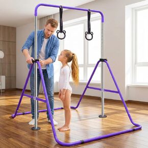 Purple Multi-Functional Adjustable Height Children's Horizontal Gymnastic Bar with Bear Rings – Durable Steel Construction, Space-Saving Design, Enhances Balance & Flexibility in Saudi Arabia