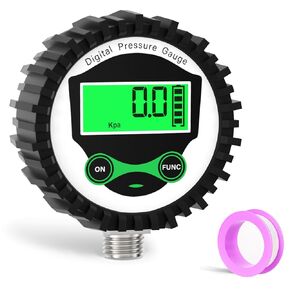 0-200PSI Digital Air Pressure Gauge, 1/4'' NPT Lower Mount and Rubber Protector, Accuracy 1%, Resolution 0.1psi, for Tires, Pressure Containers & Automation Equipment in Kuwait